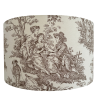 Vintage Toile de Jouy Desenli Kahverengi Lambader Başlığı